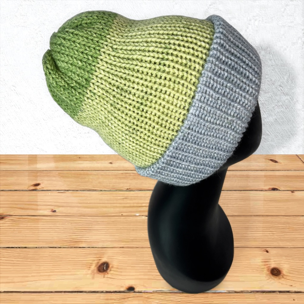 Handmade Knit Beanie Handcrafted Unisex Ombré Hat Lake Mist - Picture 4 of 10